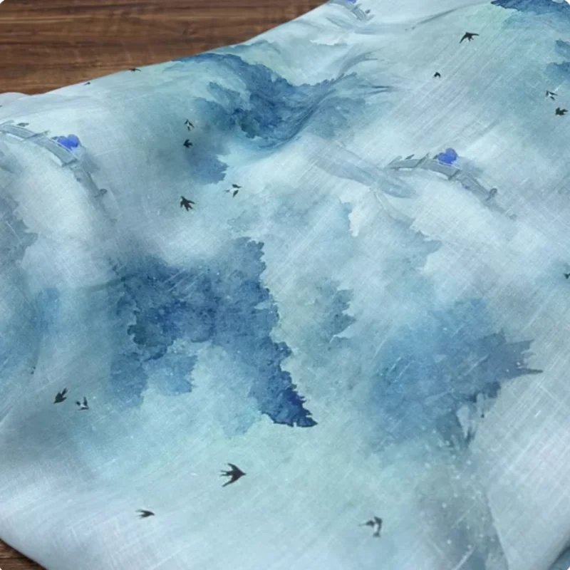 Handmade DIY Ramie Fabric For Breathable Shirt Dress Clothing Cloth Printed Fabric