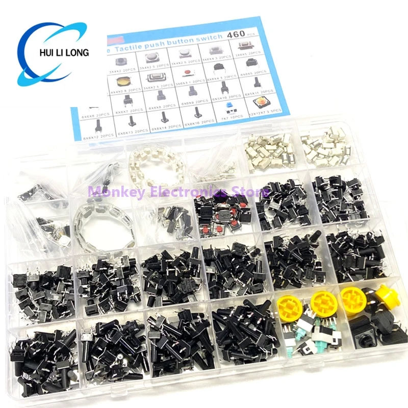 

460PCS Tactile Push Button Touch Switch Remote Keys Button Micro Switch DIP keypad Self-locking Mixed set with box