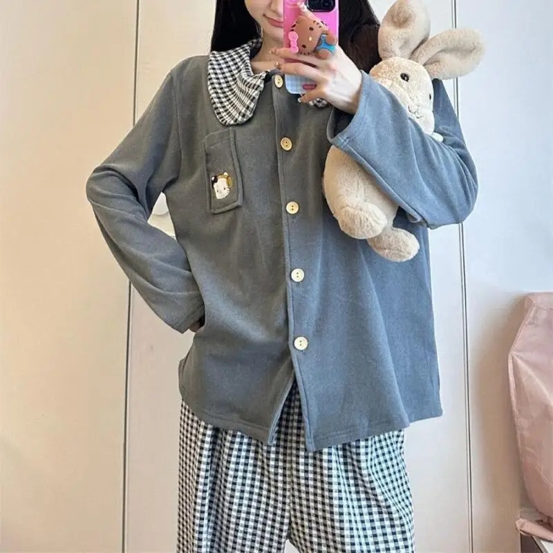 

Sanrio Hello Kitty женские пижамные комплекты для сна Cuteore мультфильм зимняя теплая одежда для сна с длинными рукавами брюки ночная рубашка домашняя одежда новая