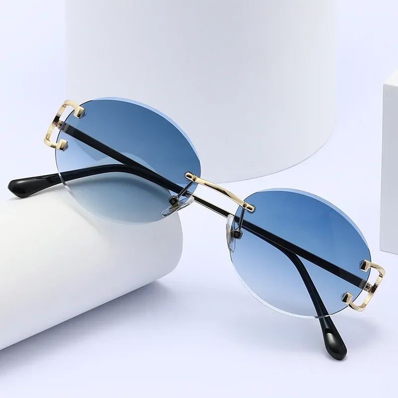 

Trendy Sunglasses For Woman Summer Rimless Sunglass Oval Fashion Brand Designer Women's Sun Glasses UV400