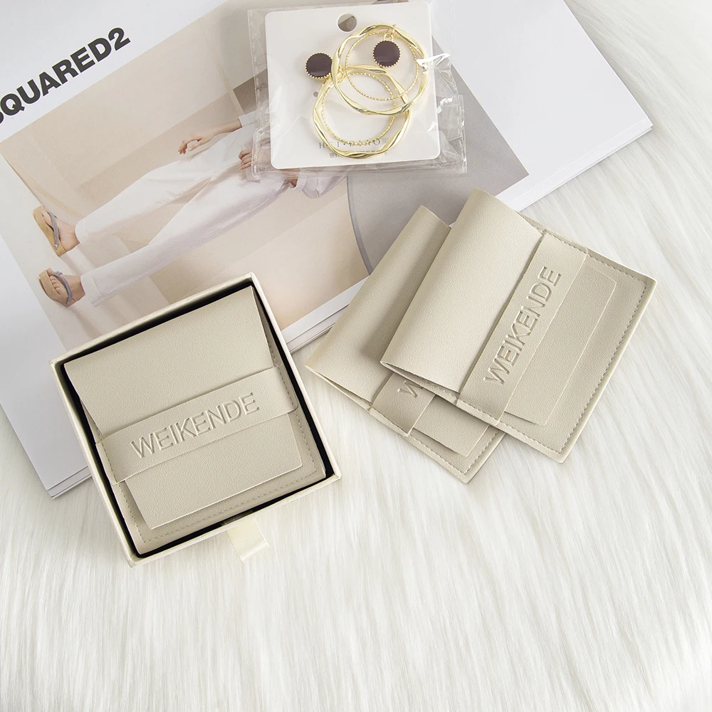 

100Pcs/Lot 8x8cm PU Leather Envelope Bag Earrings Necklace Beads Jewelry Storage Pouches Custom Logo Mini Travel Dust Gift Sack