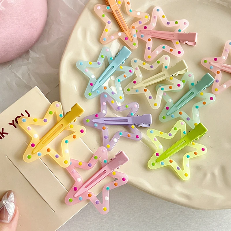 1PC Colorful Star BB Hair Clips Girls Y2K Cute Star Barrettes Women Simple Metal Snap Clip Headdress Hair Jewelry Accessories image 2