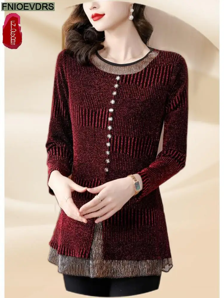 M-5XL Ruffles Bow Tunic Tops Women Long Sleeve Elegant Office Lady Belly Design Bling Button Warm Velvet Peplum Top Blouses