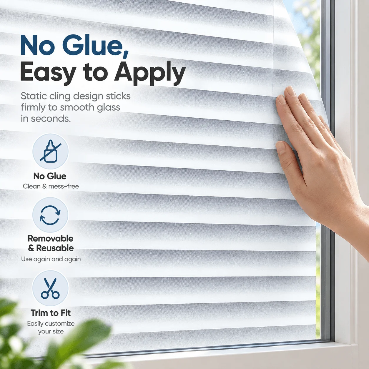 Blinds Pattern Privacy Window Film Roll Frosted Static Cling No Glue Removable UV Block for Home Office Bathroom