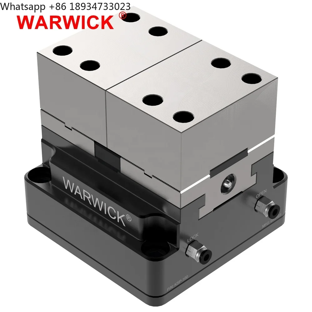KSP2-100+RZ-100A 5 Axis Self-centering Pneumatic Vise for VMC Rotary Centric Vices with Aluminum Soft Jaw