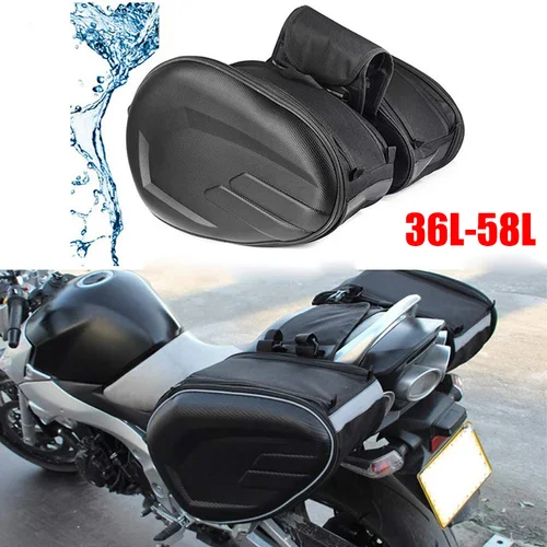 Alforjas negras de 36-58L para motocicleta, Maleta impermeable para equipaje trasero de patinete, bolsa para SILLÍN, bolsas de viaje para casco lateral de motocicleta