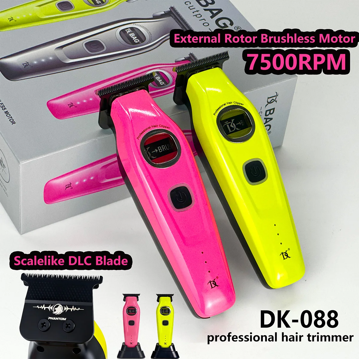 DK 088 Professional Men's Hair Trimmer 7500RPM External Rotor Brushless Motor Barber Scalelike DLC Blade Hair Clipper Salon Use
