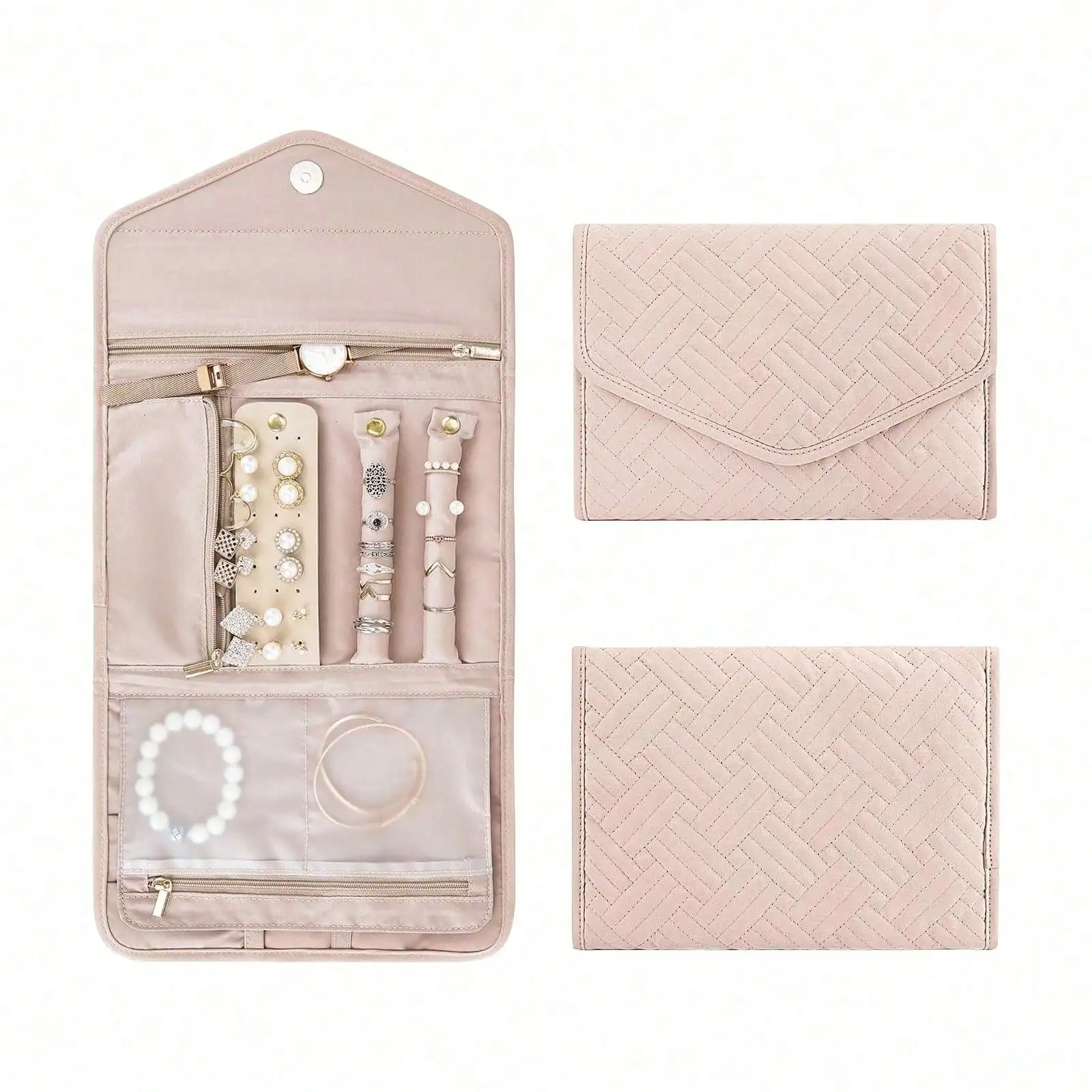 Travel Jewelry Organizer Roll|Foldable Organizer For Rings|Necklaces & Other Jewelry|Travel Must-Have|Suitable For Birthday Gifts