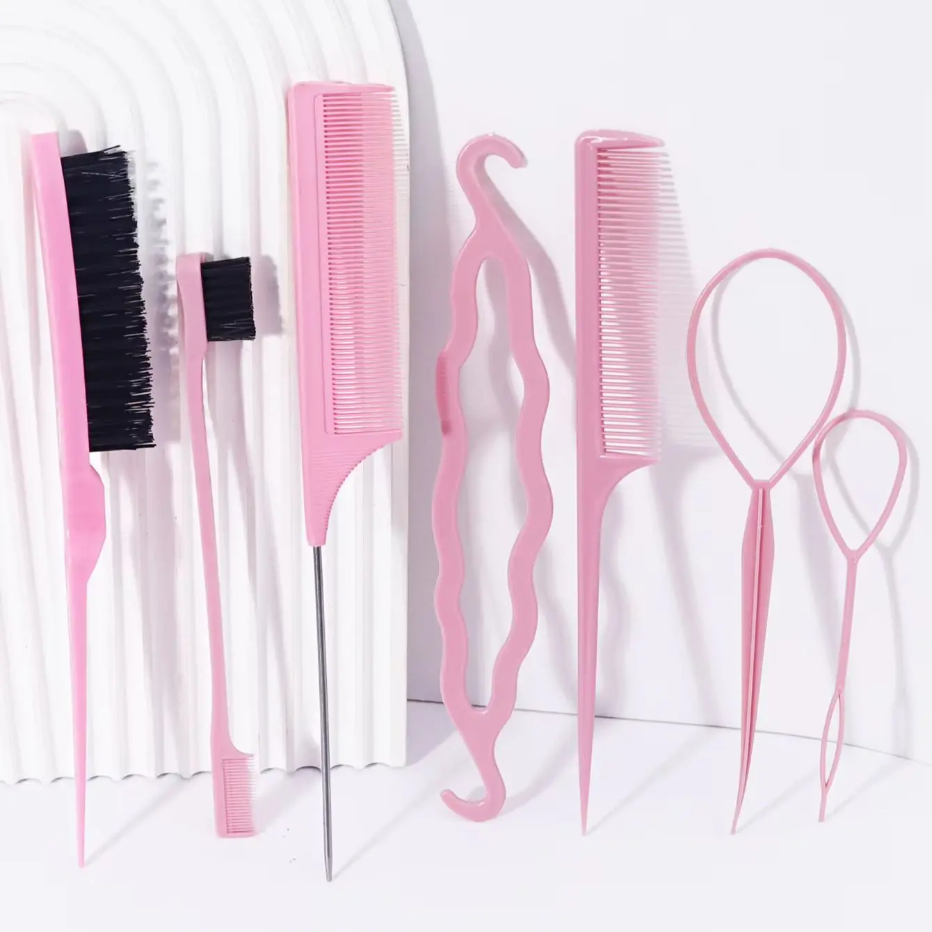 7pcs professional hair styling sets, pointed tail combs, double ended brush, hair styling tools, special for real hair wigs
