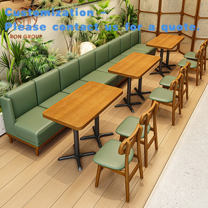 custom.Coffee Shop Fast Food square Commercial Cafe Wood Leather Restaurant Sofa Furniture Table and Chairs Booth Seating