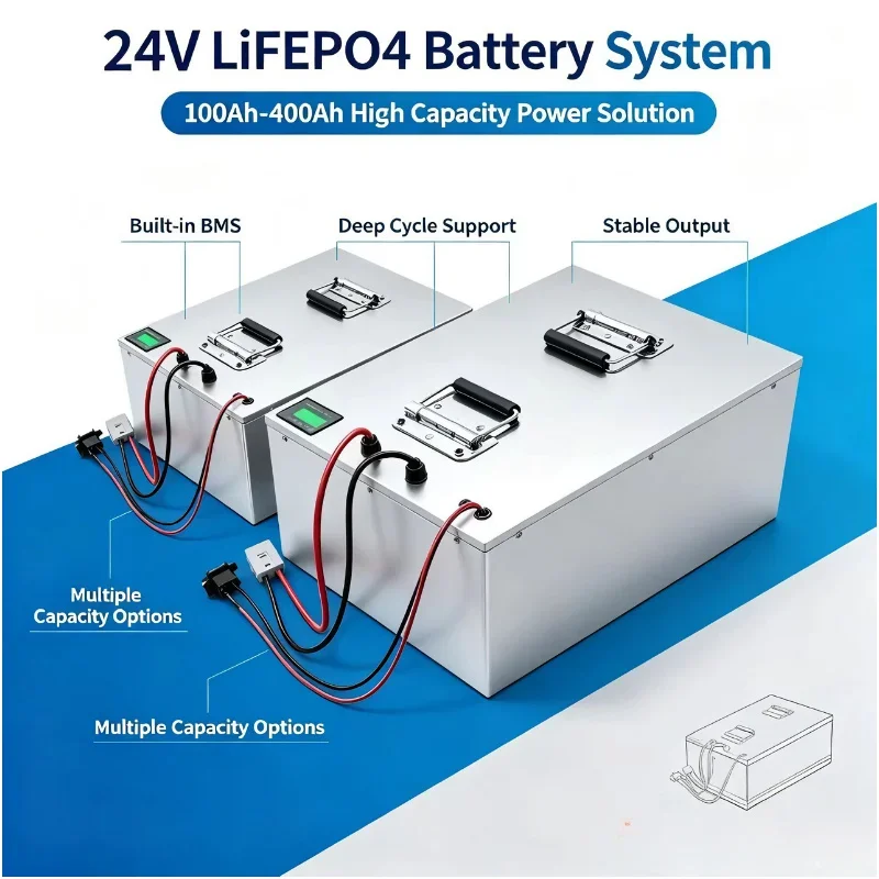 24V Grade A LiFePO4 Power Pack 100Ah-400Ah With Smart Integrated BMS, Deep Cycle Battery for RV Camper, Marine Yacht, Off-Grid S
