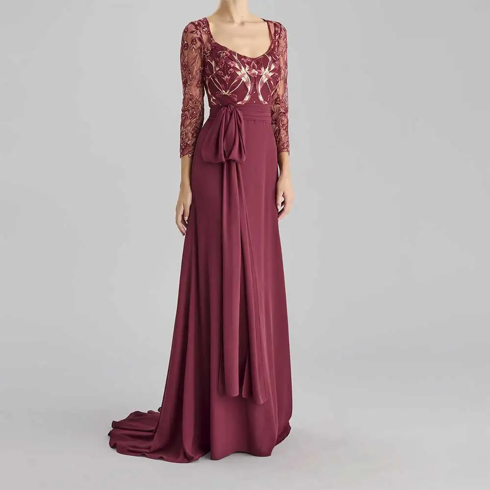 feminino-elegante-mae-da-noiva-vestido-2025-chiffon-3-4-manga-com-decote-em-v-renda-bowknot-festa-de-casamento-formal-mae-vestido