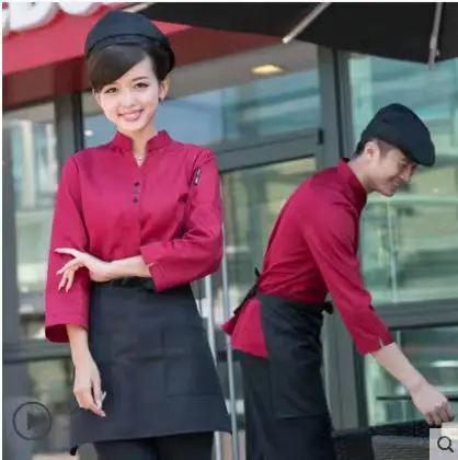 Hotel Work Clothing Autumn/Winter Western Restaurant Waitress Uniform+Apron Set Catering Shop Waiter Shirt Cheap Workwear