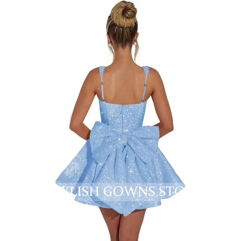 Square Collar Back To School Dress Spaghetti Strap Homecoming Gown Bow Backless Elegant Princess Birthday Party Customized