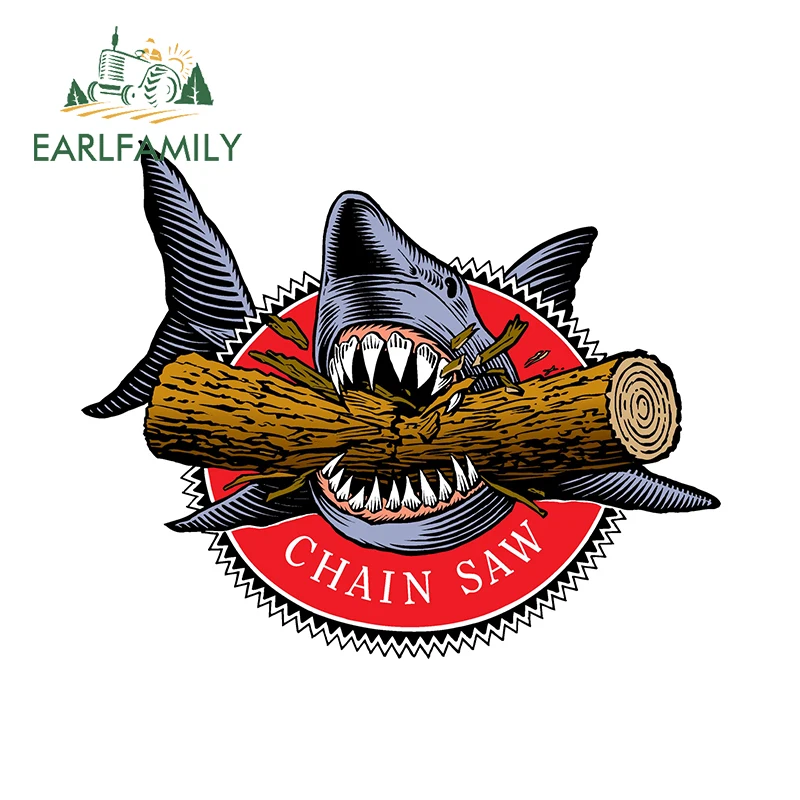 EARLFAMILY 13cm×10.5cm for Chain Saw Shark Car Stickers Cool Waterproof Decals Car Door Protector Windows Laptop Decoration