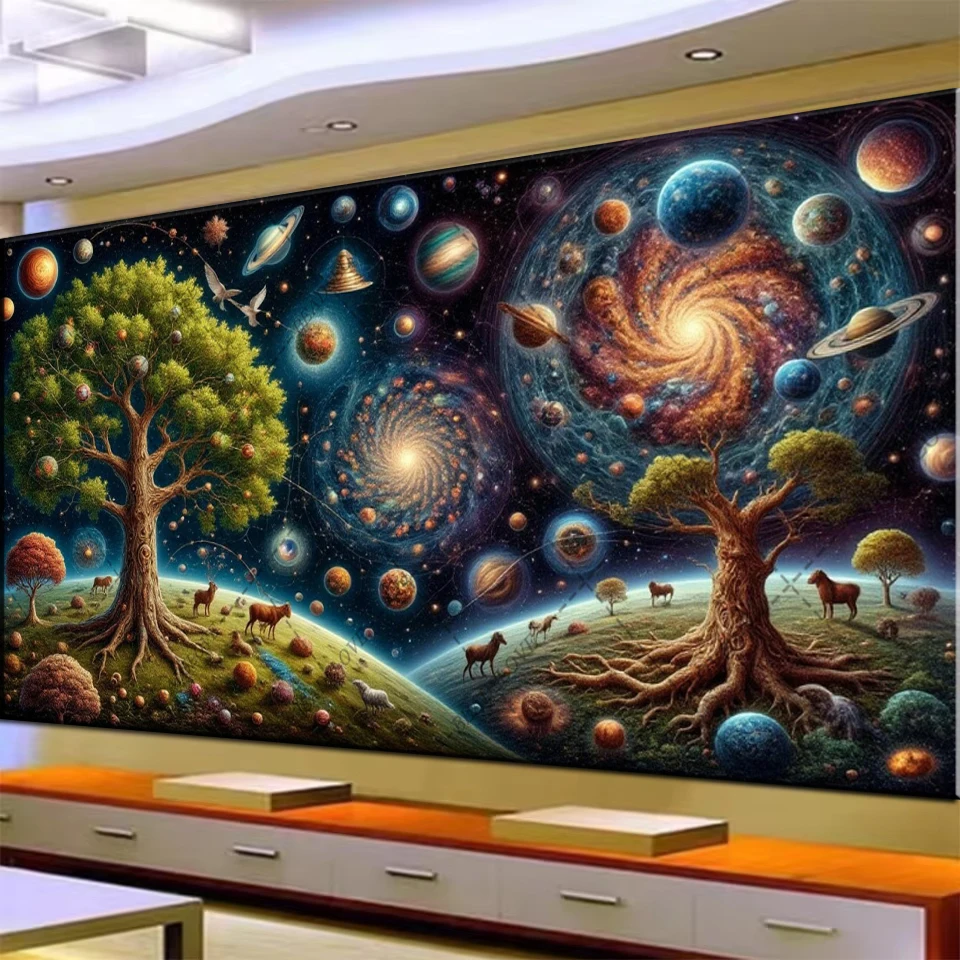 5D DIY Full Round Square Cattle Diamond Painting Embroidery Cosmic Planet Starry Sky Tree Rhinestone Cross Stitch Home Decor