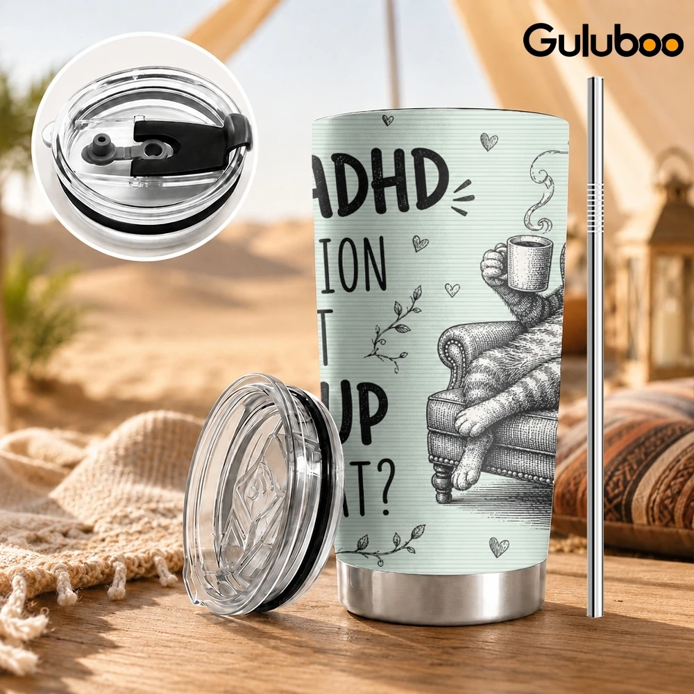 ADHD Funny Quote Vacuum Flasks 20oz Stainless Steel Insulated Tumbler Double Wall Coffee Drink Cup with 2 Lids Straw Travel Mug