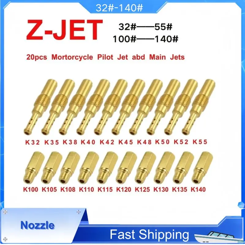 32#-140# 20 PCS For NSR KSR PE PWK PWM Keihin OKO KOSO CVK Motorcycle Carburetor Nozzle Main Jet and Slow/Pilot Jet Set Replacem