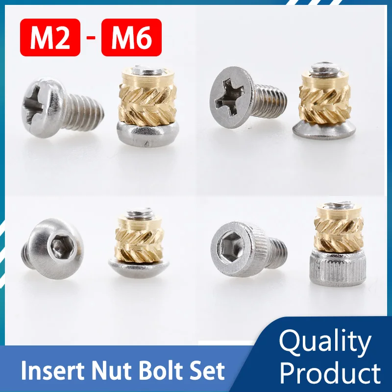 Copper Threaded Insert Nut M2 M2.5 M3 M4 M5 M6 Brass Knurled Hot Melt Embed Insertion Insertnut Laptop 3D Printer Screw Bolt Set