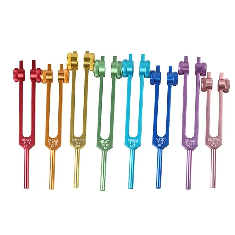 

Color Coded Chakra Weighted Tuning Fork Set of 8 for sound Healing