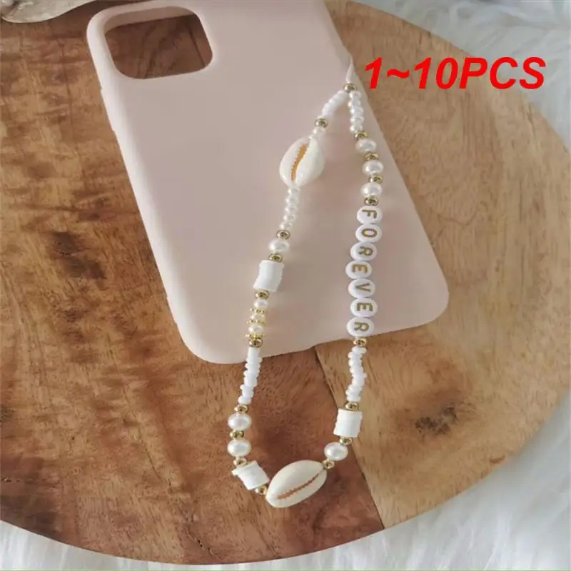 1~10PCS For Girl Phone Chain Beaded Strap Wrist Mobile Phone Lanyard Vinly Heishi Chains Charm Jewelry Phone