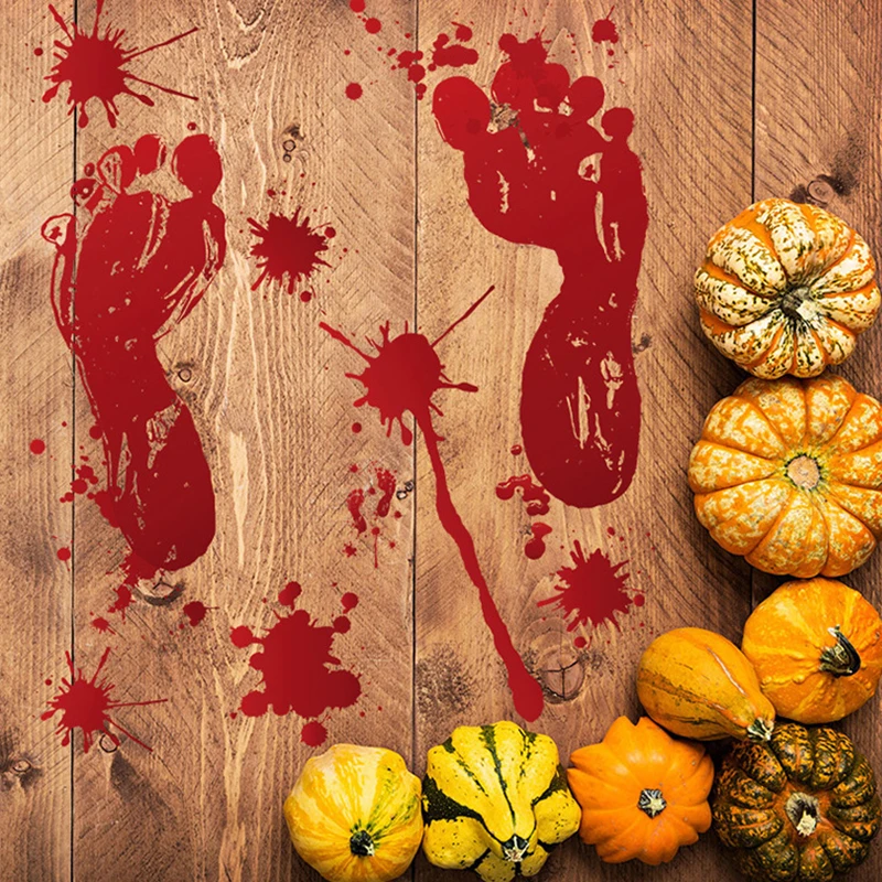 Halloween Window Stickers Terror Bloody Handprint Footprint Indoor Outdoor Spooky Halloween Party Wall Decal Floor Stickers