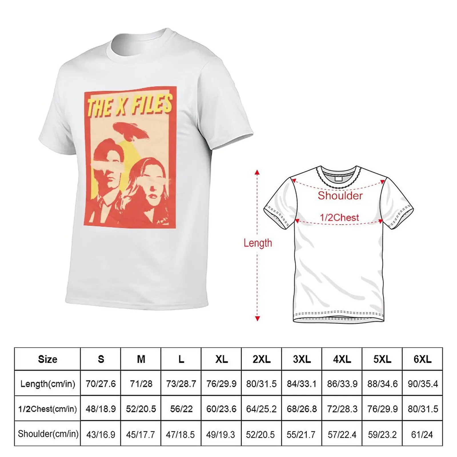 Vintage Retro Inspired X Files Gillian Anderson David Duchovny Poster T-Shirt Minimalist Plain Crew Neck T-Shirt