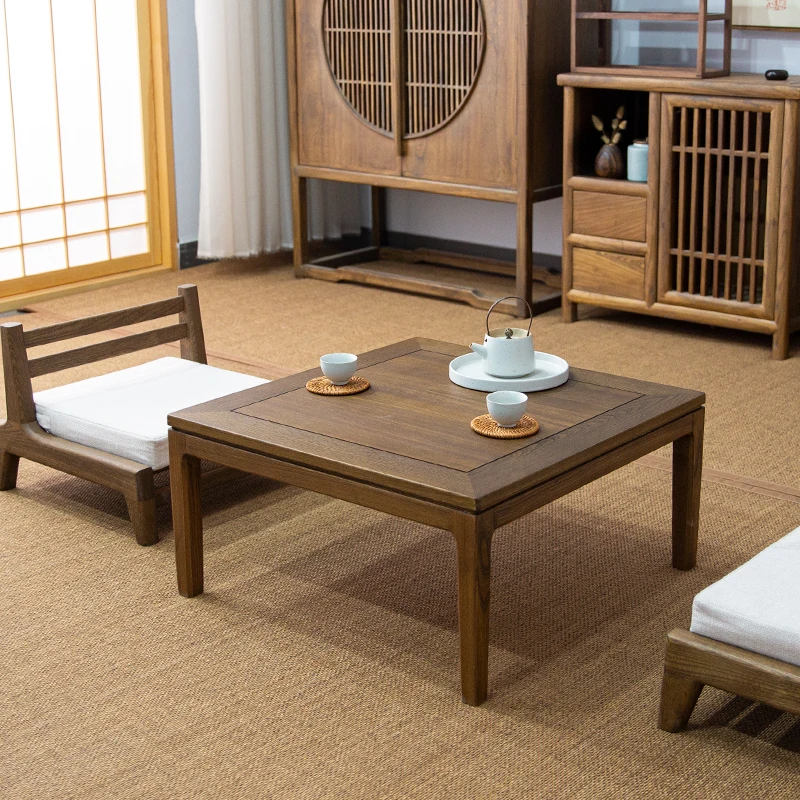 ti-Wood Tatami Table Traditional Chinese Tea Table Minimalist Square Coffee Tables Asian Style Floor Desk for Meditation/Dining-