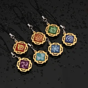 Genshin Luminous Impact Anime Double Keychain Side Glass Pendant, Original Weapon Eye Cabes Keychain, Remembrance, 7 Element 8 Main Sales Keychain Genshin - №6