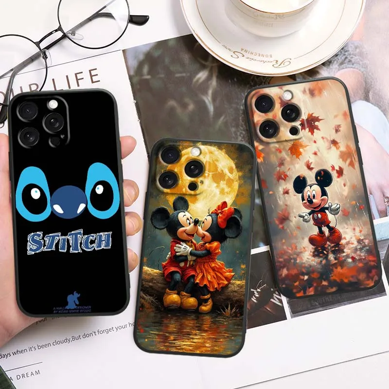 Funda de teléfono con dibujos de Mickey Minne de Disney para Apple iPhone 17 16 16E 15 14 13 12 11 Air Pro Max Plus, funda de silicona suave negra