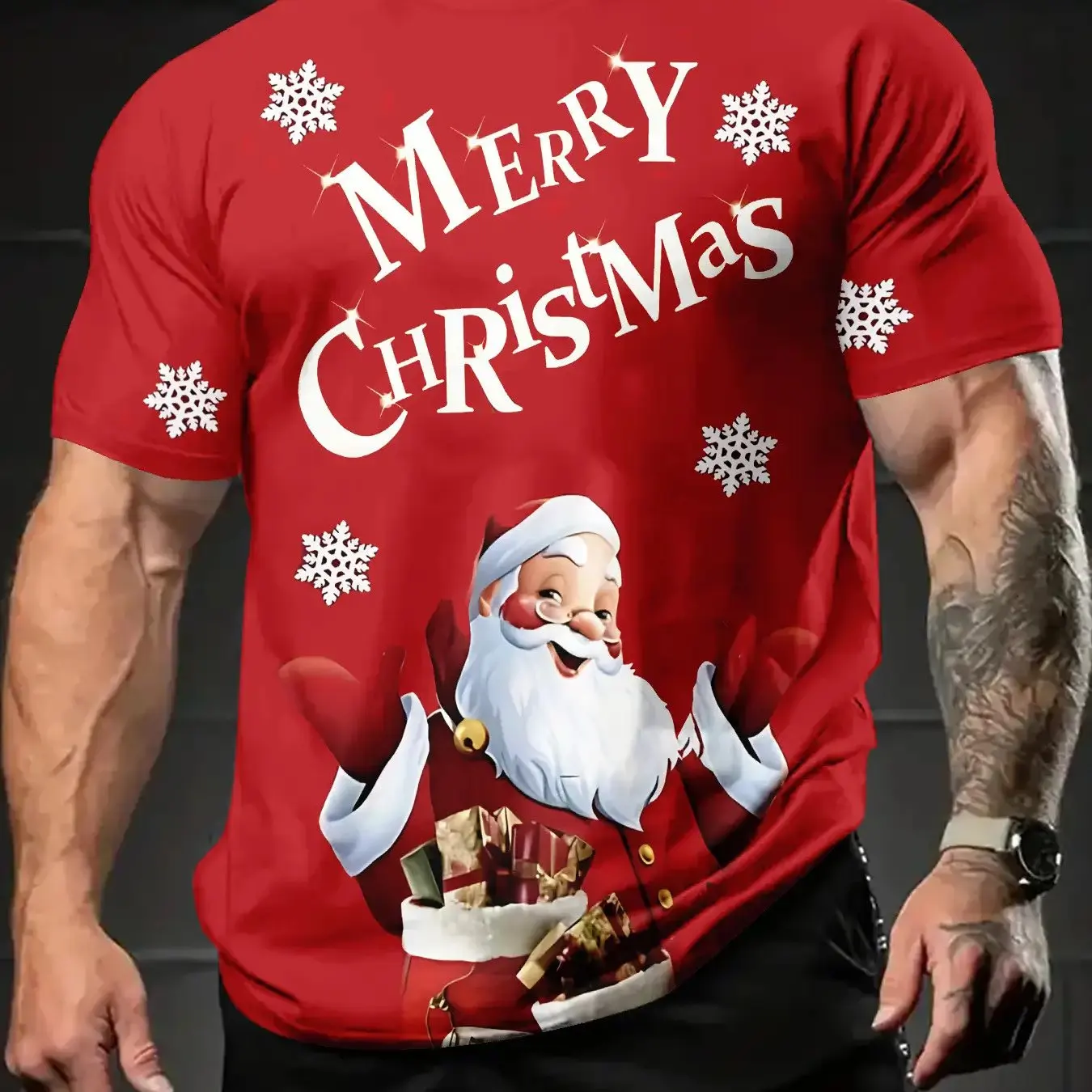 

Funny Merry Christmas Men's T-Shirts 3D Printed Santa Clause Pattern Short Sleeve Tees Fashion Casual Creative Design Clothing