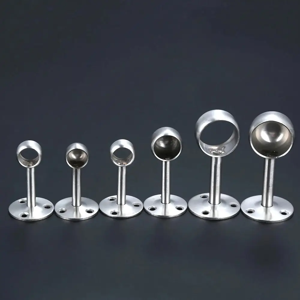 1Pcs Stainless Steel Pipe Bracket 19/22/25mm Half/All Pass Wardrobe Rail Support Flange Wardrobe Hanger