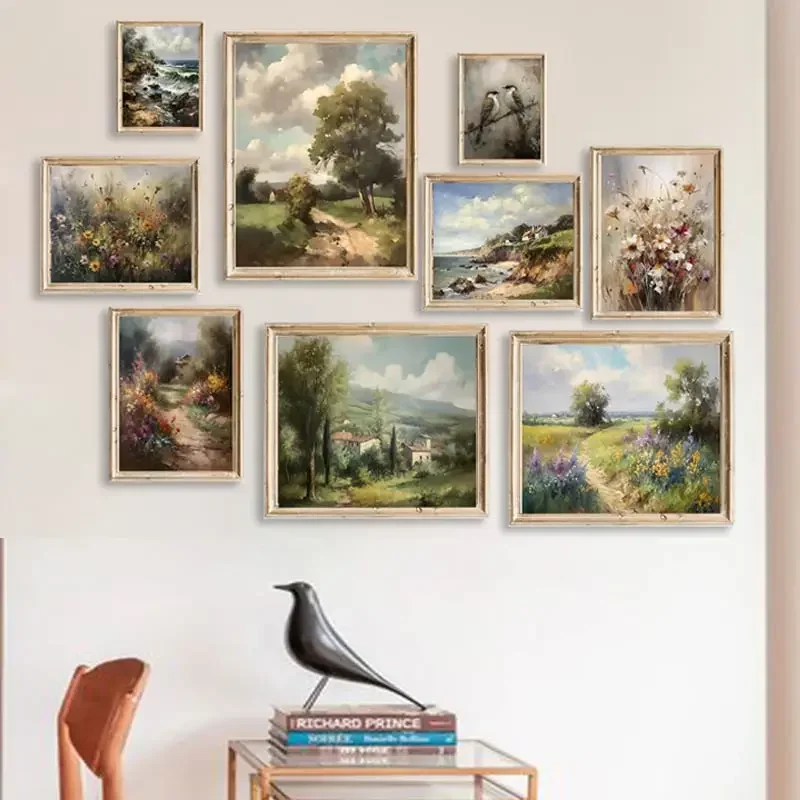 French Country Vintage Farmhouse Landscape Poster Prints Picture Light Aesthetic Canvas Painting Living Room Wall Art Home De