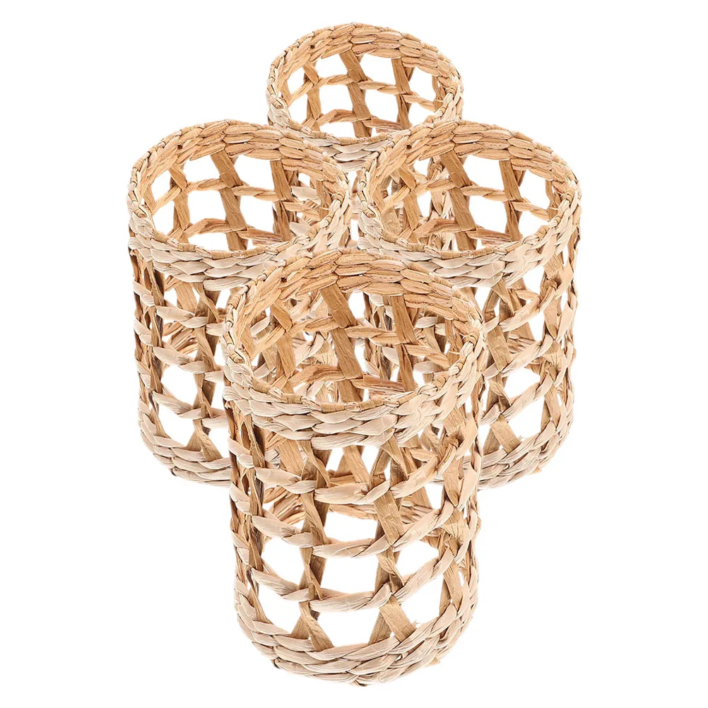 

4pcs Straw Woven Cup Sleeves Bottle Cover Home Decor Craft Reusable Coffee Mug Sleeve Anti Scalding Glass Vase Protective
