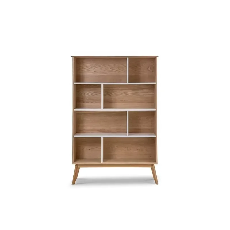 Modern Two Tone Oak Veneer White Bookshelf Elegant Home Furniture Storage Shelf New Design High Quality