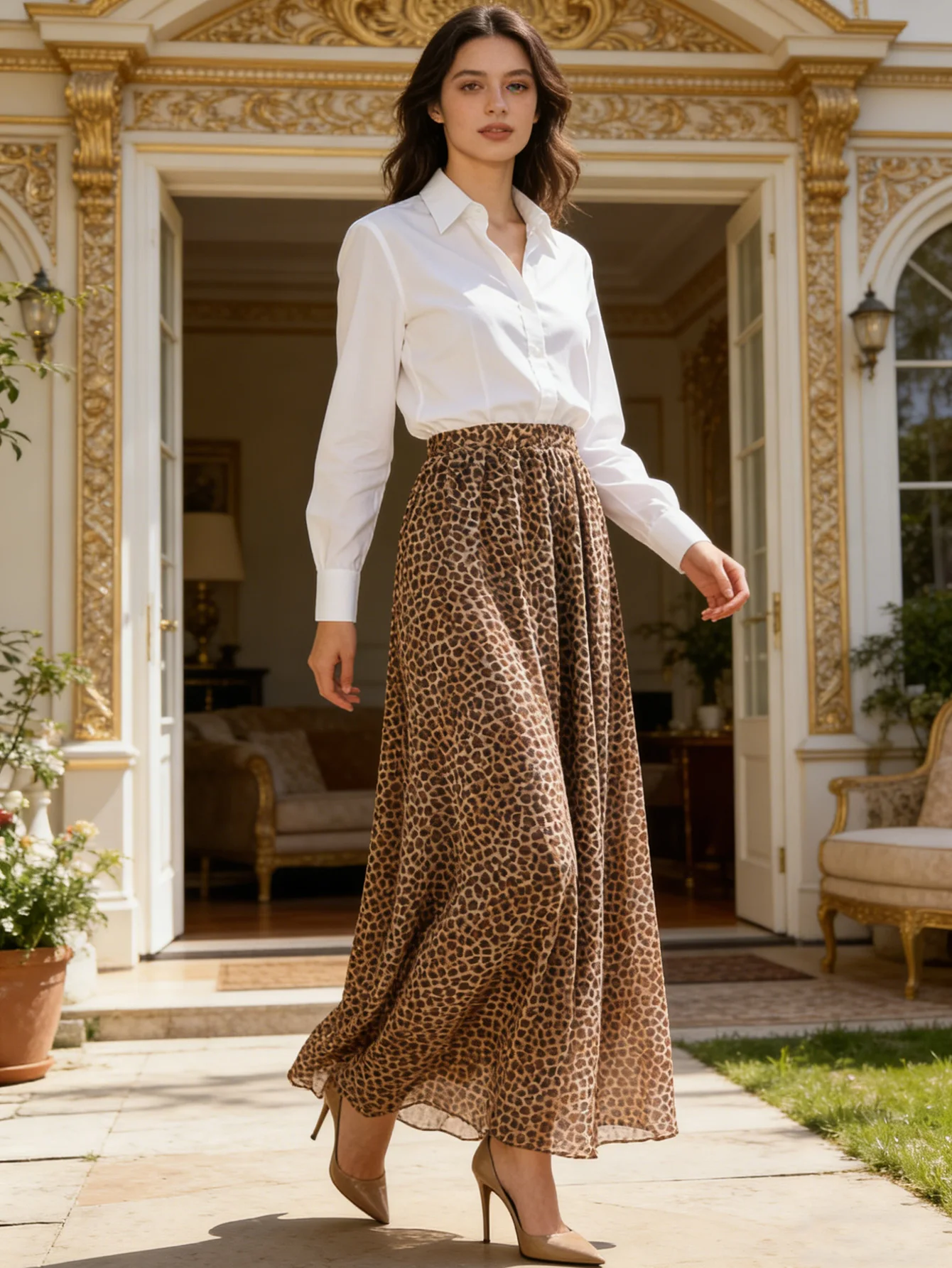 

Летняя шифоновая юбка макси с леопардовым принтом в стиле бохо для отпуска и пляжа, корейская модель с эластичной талией, длинная юбка для женщин в стиле бохо.