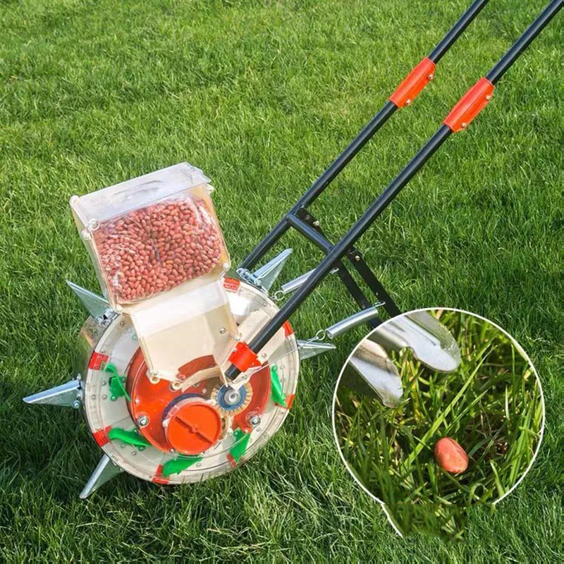 

Stainless Steel Hand-Push Seed Planter Multi-Function Seed Planting Tool for Corn Cotton Soybean Peanut with Film Pressing