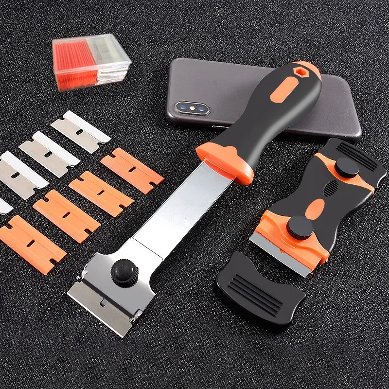 Multi-Purpose Plastic Razor Scraper Tool Set with Ergonomic Handle, Universal Double-Edged Plastic Blades