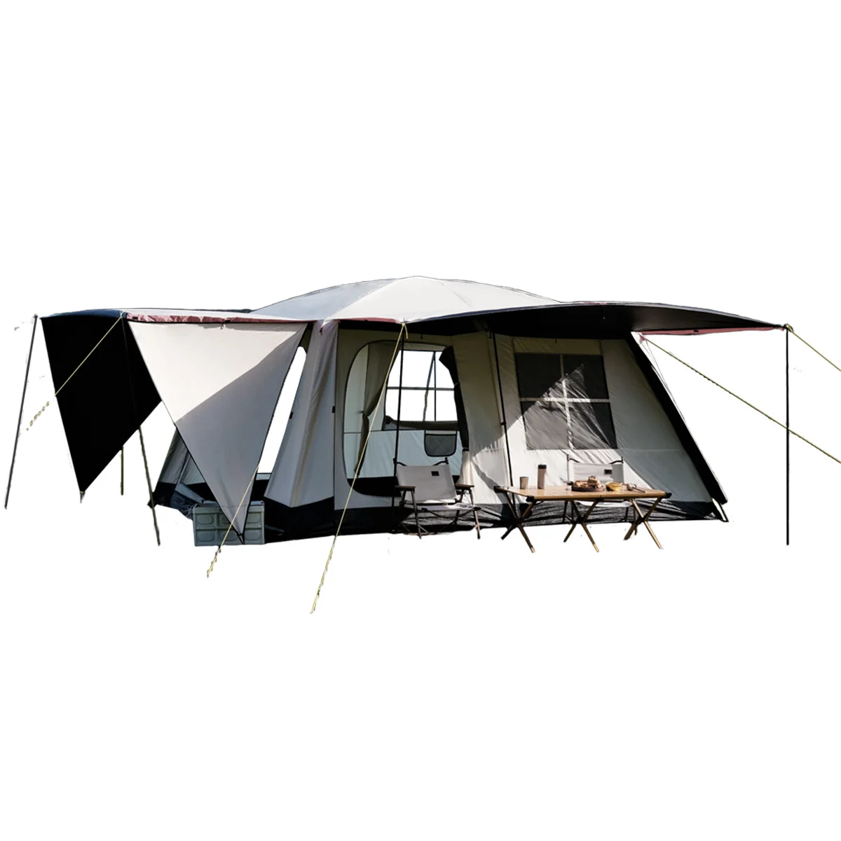 

gy- Outdoor Camping Ridge Tent 10 People Black Oxford Cloth Double-Layer Four-Season Tent Two Bedrooms Three Vestibules Large*