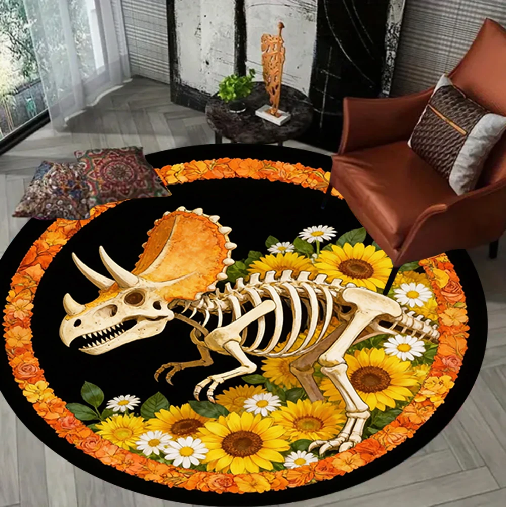 Jurassic Park Cartoon Dinosaur Round Carpet Soft Area Rug Living Room Bedroom Foot Pad Decoration Child Play Mat