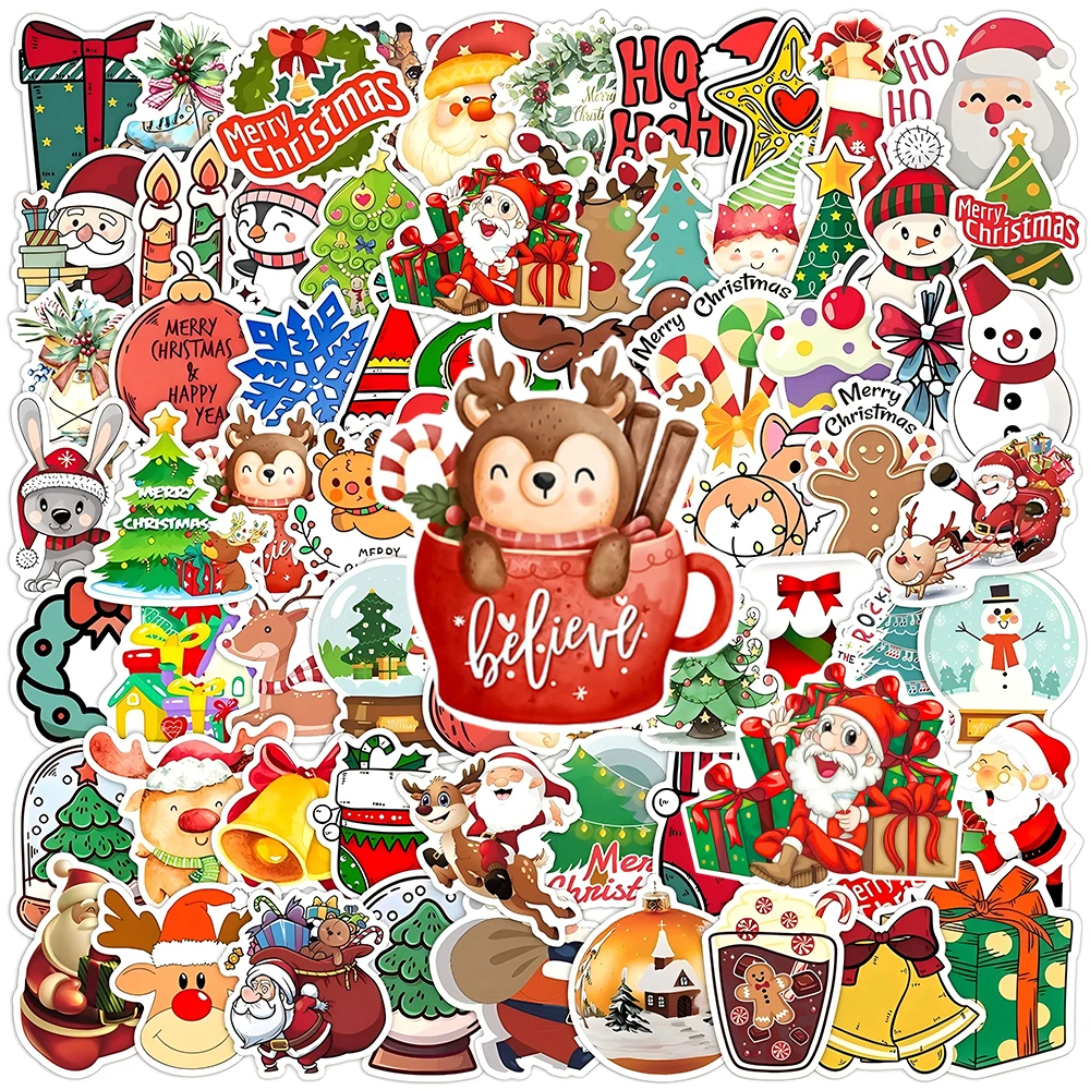 10/30/50/100 Stück süße Weihnachtsaufkleber für Kinder, Weihnachtsmann, Aufkleber, Spielzeug, DIY, Laptop, Notebook, Telefon, Kawaii, Dekoration, Aufkleber, Geschenk