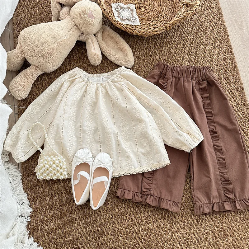 Girls' Trousers Spring and Autumn New Korean Fungus Edge Elastic Waist Pants Children's Foreign Style Solid Cotton Pants