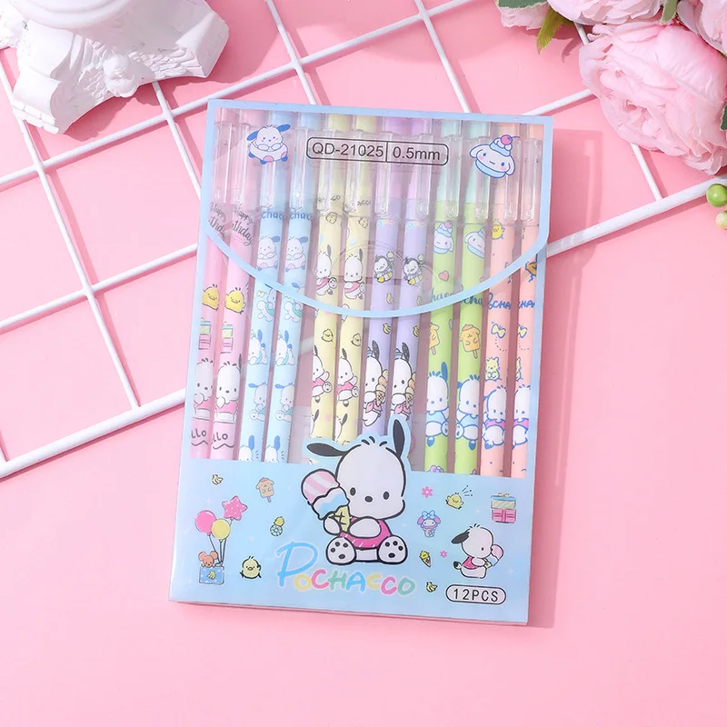 12Pcs Sanrio Erasable Pen Mymelody Kuromi Cinnamoroll Blue Ink Writing Refill Signature Tool Push Button School Office Supplies