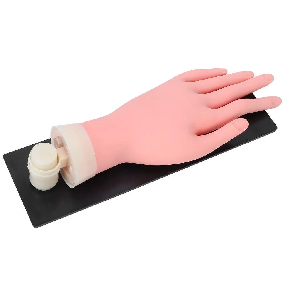 Silicone Nail Art Practice Hand Bendable Fingers Reusable Nail Training Hand Flexible Construction With Fixed Plate