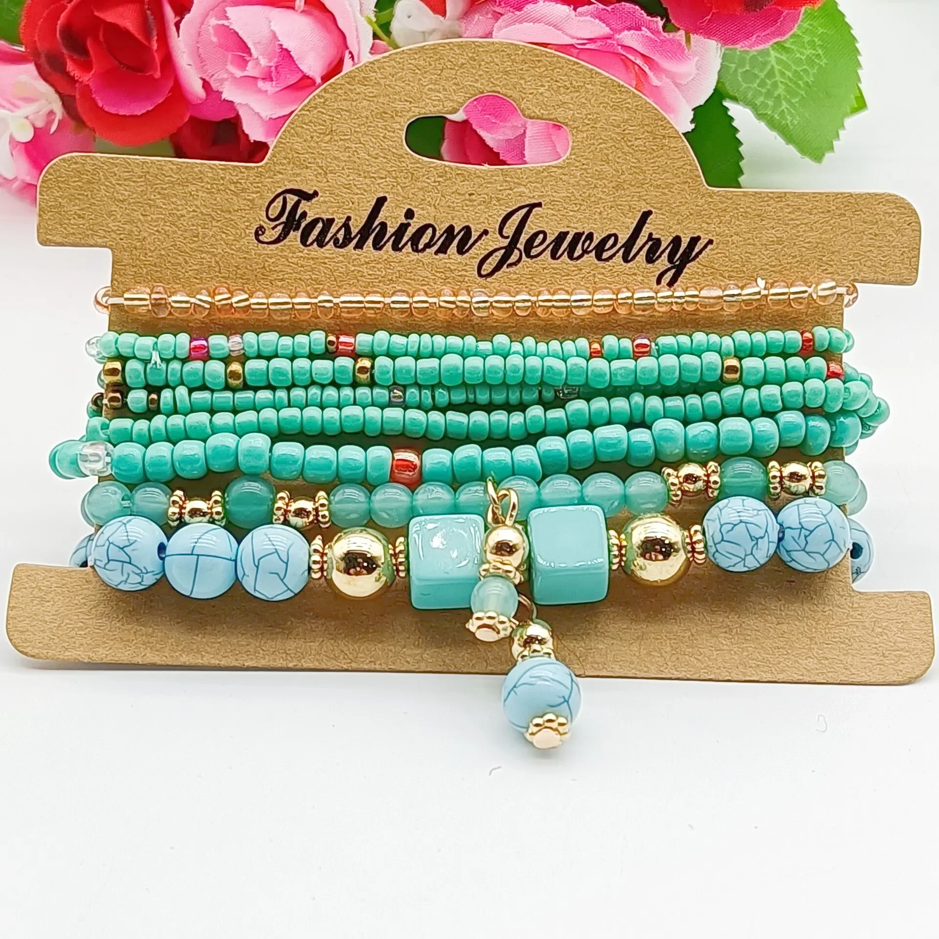 Conjunto de pulseras bohemias hechas a mano para mujer, brazalete de cadena con cuentas de semillas de colores, joyería artesanal para fiesta diaria