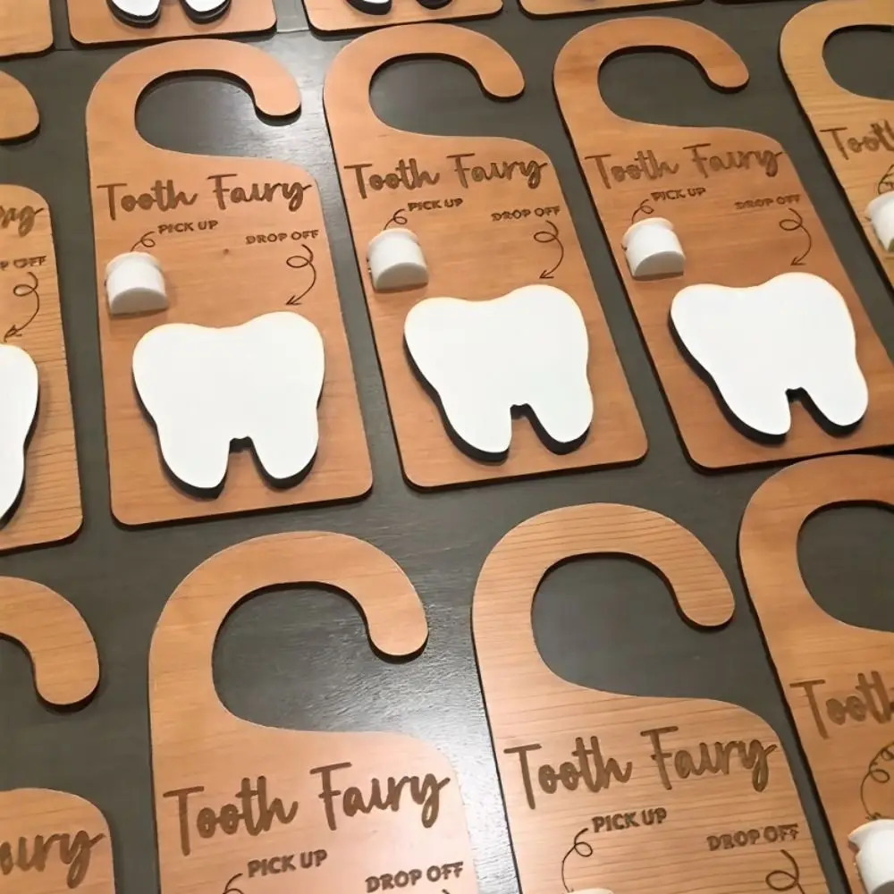 Wooden Tooth Door Hanger Encourages Tooth Care Decorative Nursery Tooth Pick Up Box Tooth Mouse Tooth Fairy