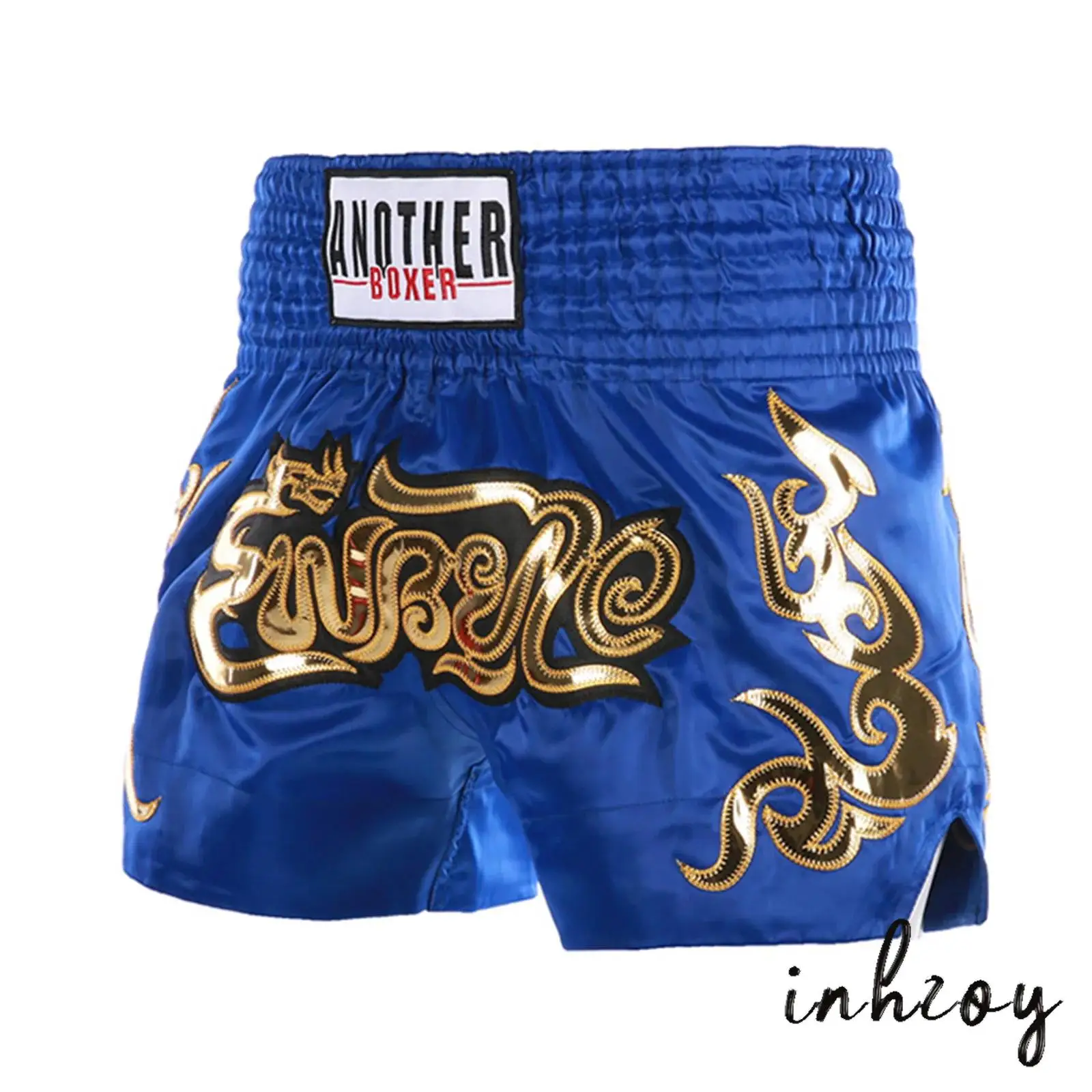 

Men's Boxer Training Fitness Trunks Metallic Letter Side Slit Elastic Wide Waistband Satin Boxing Shorts for Boxing Matches