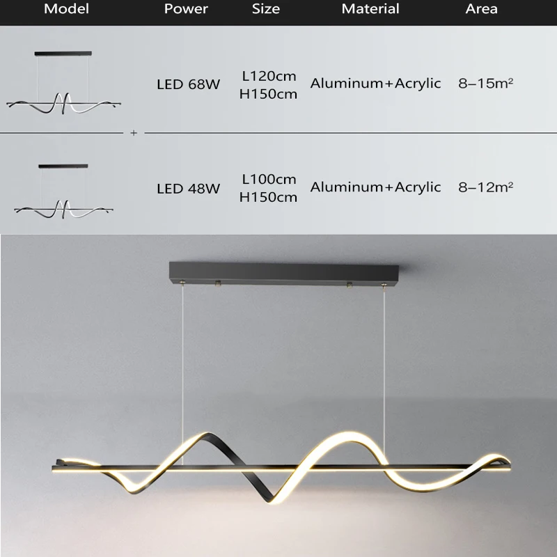 Lámpara colgante Led moderna, candelabro de onda dorada, ECG, comedor, dormitorio, sala de estar, cocina