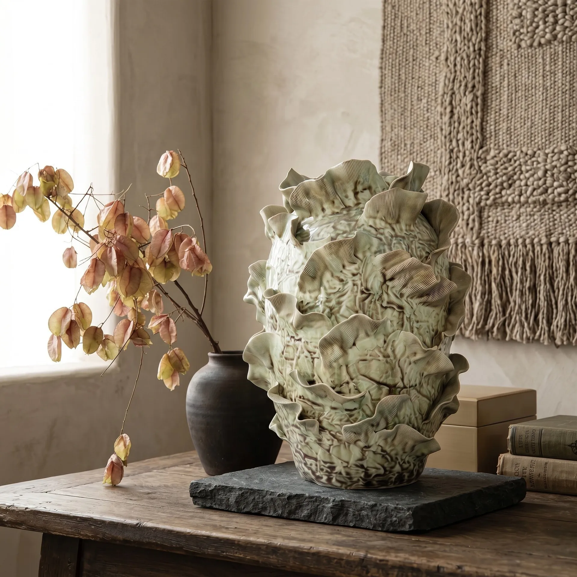 Modern art ceramic ornaments, home living room creative decorations, handmade texture vases, light luxury retro craftsmanship