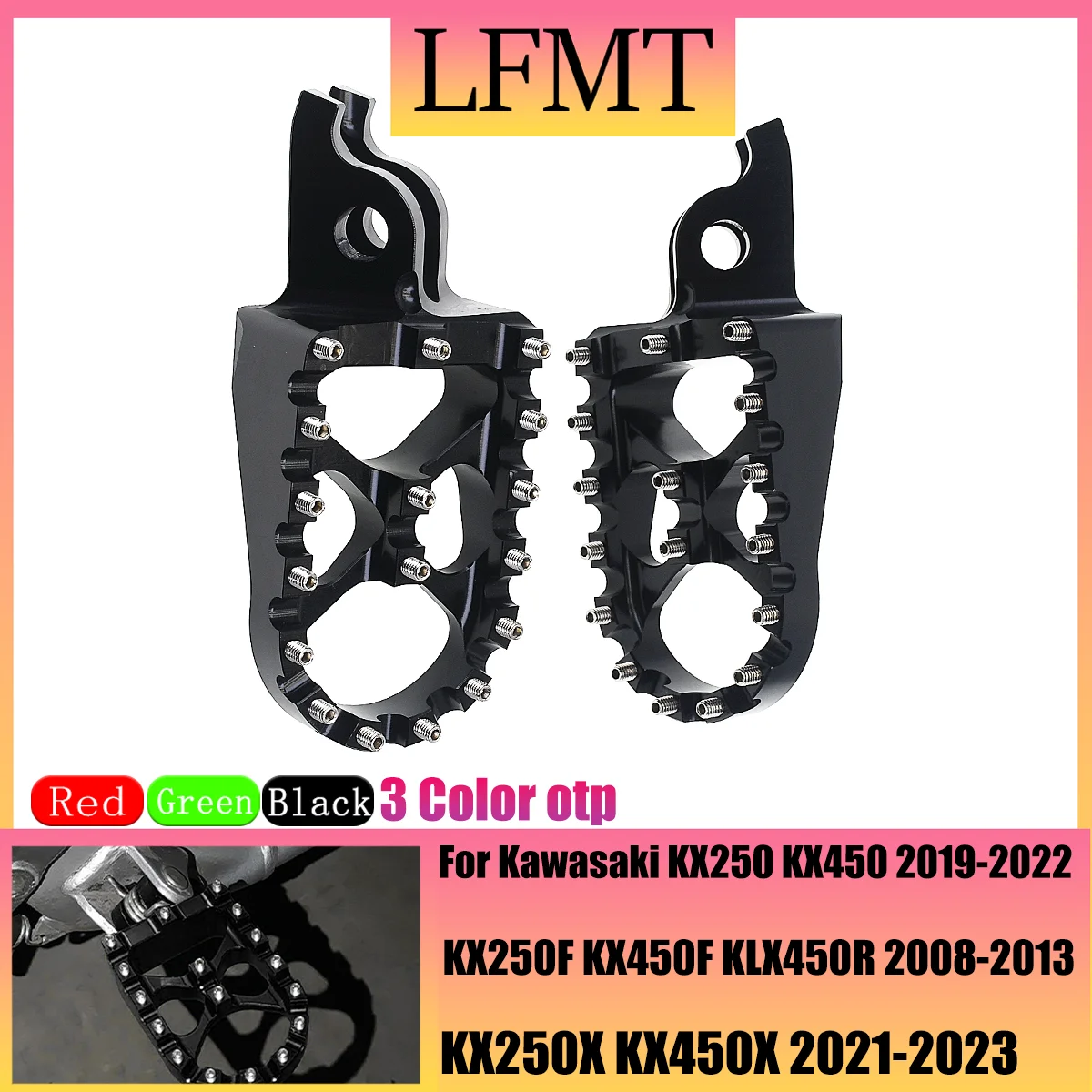 

For Kawasaki KX KLX KXF 250 450 250F 450F 250X 450X 450R 2006 2007-2021 Motocross CNC Aluminum Rests Pedals Footpegs Foot Pegs